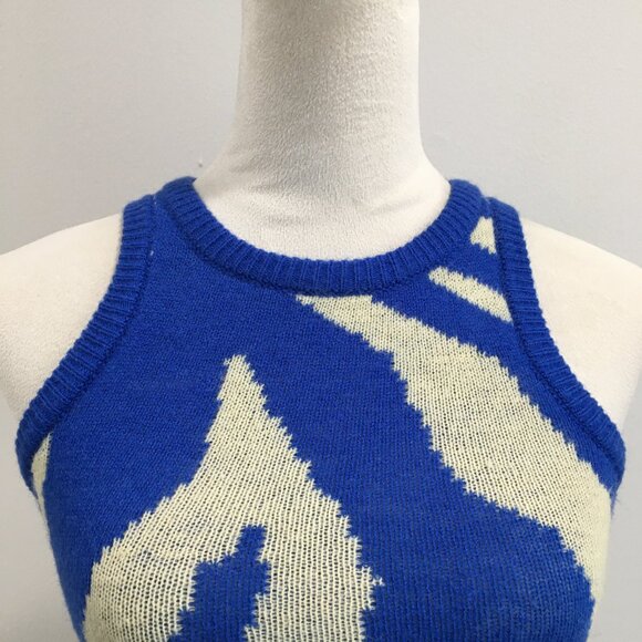 POLLY PRINCESS Blue Beige High Neckline Crop Knit Sweater Top - Picture 6 of 9